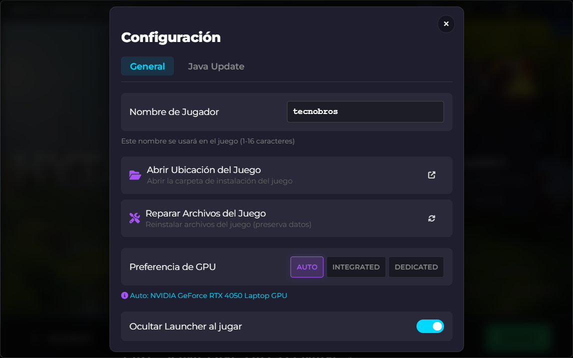 Pantalla principal del launcher Hytale